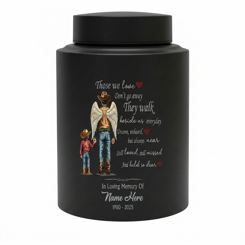 Personalized Cowboy Boots Hat Cross Stainless Steel Urn for Adult Human Ashes Loss of Father Husband Grandpa UV Printed Small and Large Memorial Keepsake Urn, Memorial Gift, In Loving Memory - Image 11