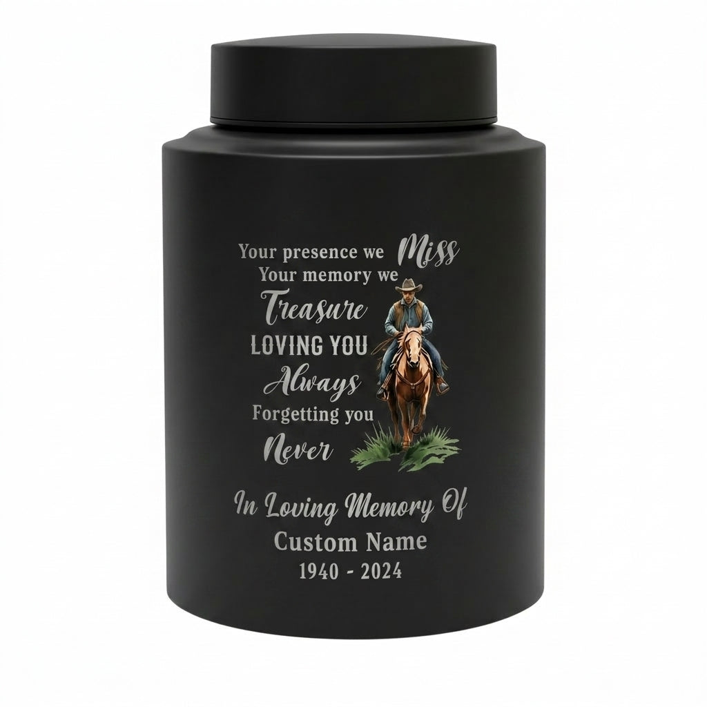Personalized Cowboy Riding Horse Boots Hat Cross Stainless Steel Cremation Urn For Adult Human Ashes Funeral Remembrance Sympathy Memorial Keepsake Urn, Memorial Gift, In Loving Memory - Image 11