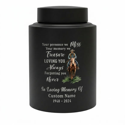 Personalized Cowboy Riding Horse Boots Hat Cross Stainless Steel Cremation Urn For Adult Human Ashes Funeral Remembrance Sympathy Memorial Keepsake Urn, Memorial Gift, In Loving Memory - Image 11