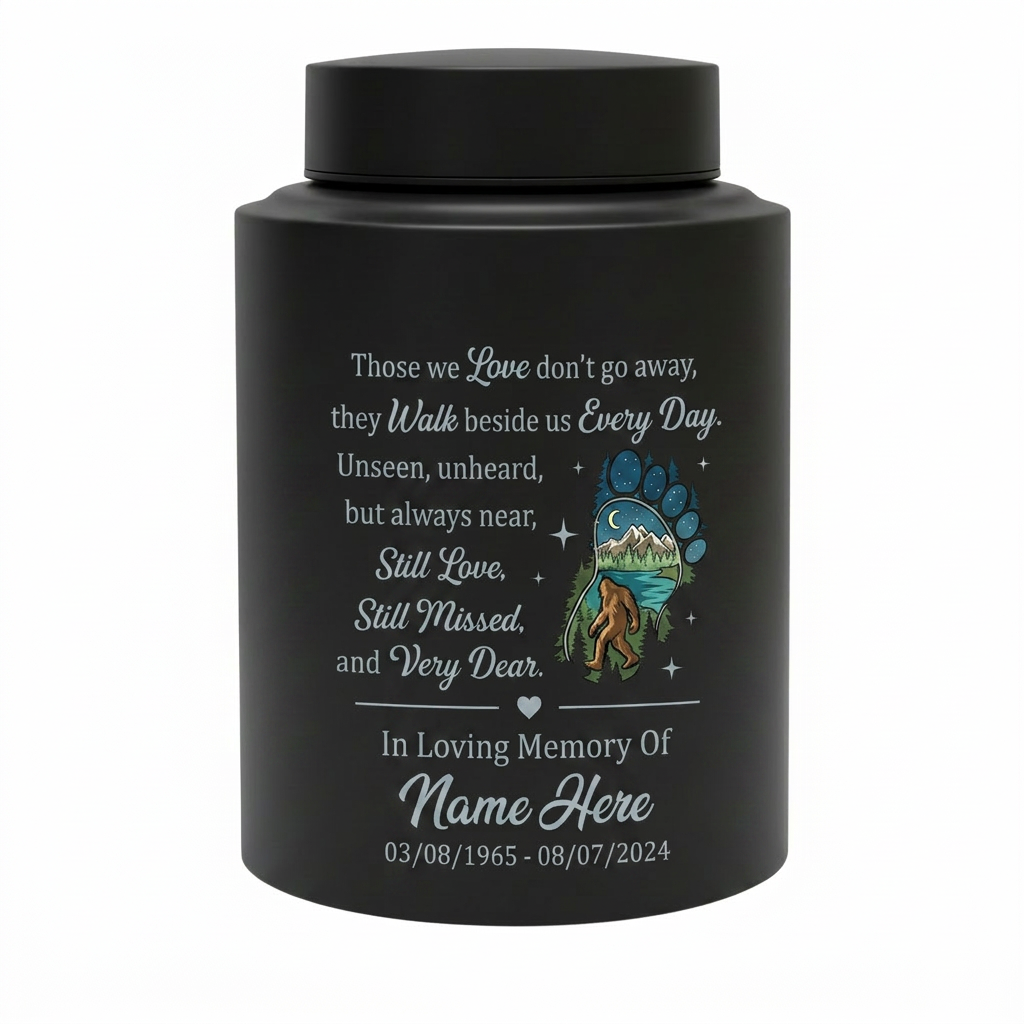 Personalized Bigfoot Sasquatch Stainless Steel Urn for Adult Human Ashes Men Father Husband Bereavement Condolence Silver Black Gold Red Memorial Keepsake Urn, Memorial Gift, In Loving Memory - Image 11