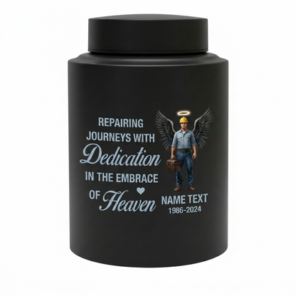 Personalized Mechanic Man Design Repairing Journeys Stainless Steel Urn for Father Husband Auto Worker Tribute 2 Sizes Available Memorial Keepsake Urn, Memorial Gift, In Loving Memory - Image 11