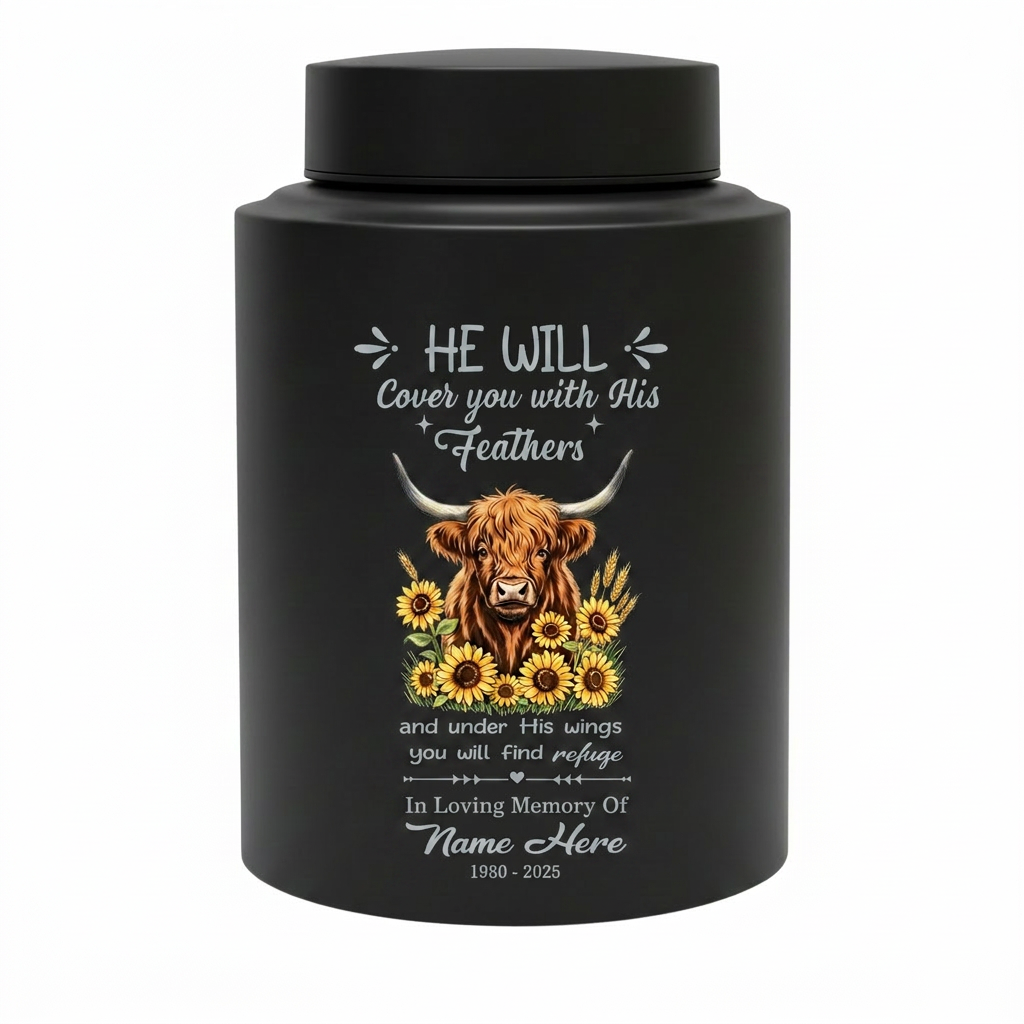 Personalized Highland Cow Christian Bible Verse Stainless Steel Cremation Urn for Human Ashes, Custom Religious Bereavement Sympathy Present, Memorial Keepsake Urn, Memorial Gift, In Loving Memory - Image 11