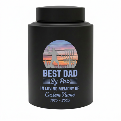 Personalized Disc Golf Dad By Par Sunset UV Printed Stainless Steel Cremation Vessel for Father Loss Sympathy Adult Ashes Small Large Sizes Memorial Keepsake Urn, Memorial Gift, In Loving Memory - Image 11
