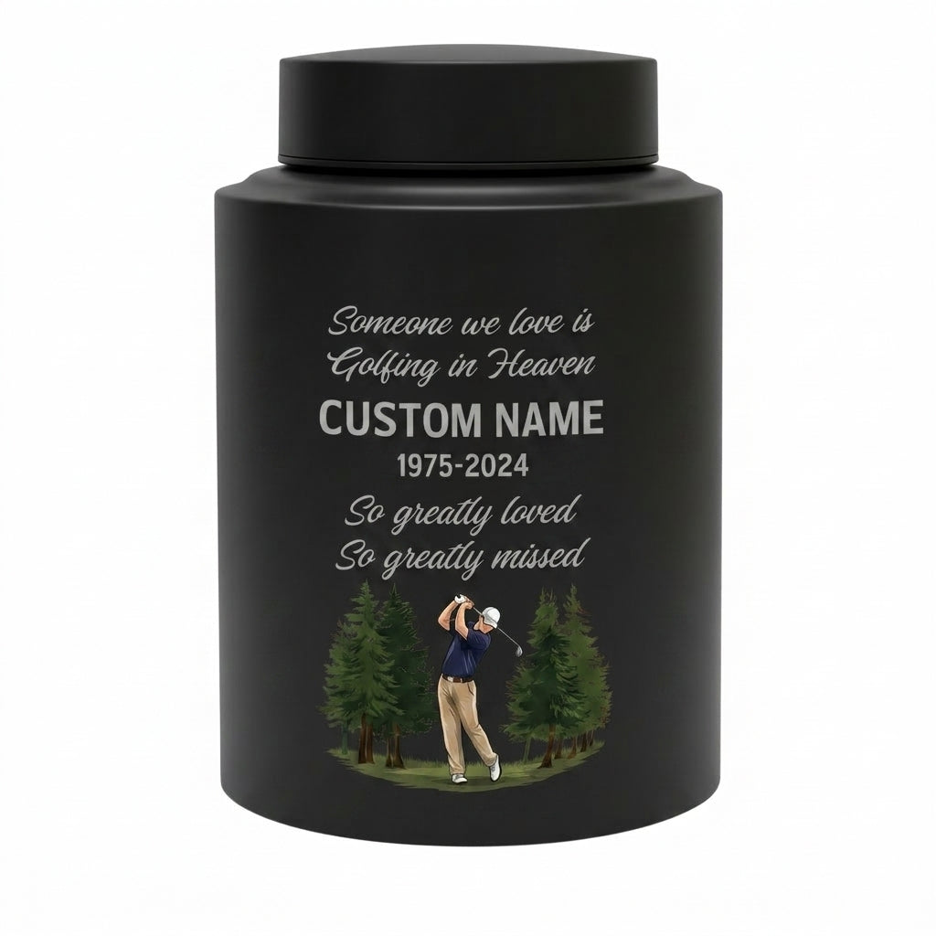 Personalized Golf Player Silhouette Stainless Steel Cremation Urn for Loved One Adult Male Female, Golfer Tribute Ashes Container UV Printed, Memorial Keepsake Urn, Memorial Gift, In Loving Memory - Image 11
