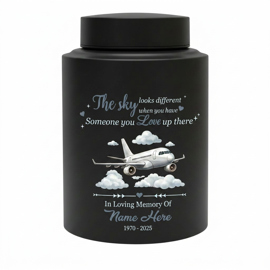 Personalized Flying Plane Pilot Cremation Urn Stainless Steel Aviation Enthusiast Adult Human Ashes UV Printed Silver Black Gold Red Small Large Memorial Keepsake Urn, Memorial Gift, In Loving Memory - Image 11