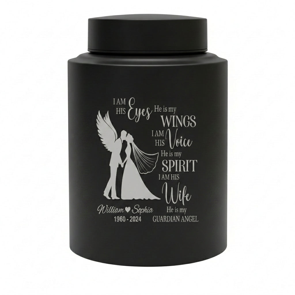 Personalized Couple in Heaven Stainless Steel Cremation Urn Loss of Husband Guardian Angel Keepsake for Widow Large or Small Ash Holder Memorial Keepsake Urn, Memorial Gift, In Loving Memory - Image 11