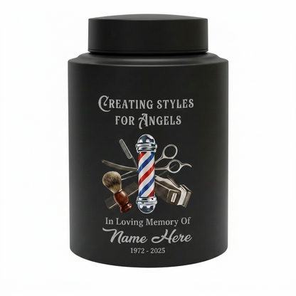 Personalized Master Barber Hair Stylist UV Printed Stainless Steel Urn for Ashes Cosmetologist Sympathy Bereavement Large Silver Black Gold Red Memorial Keepsake Urn, Memorial Gift, In Loving Memory - Image 11