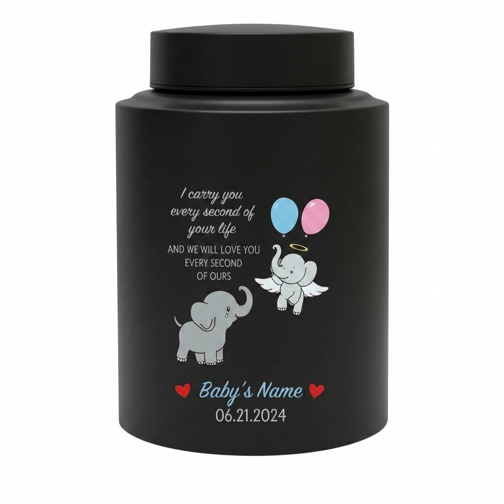 Personalized Angel Baby Elephant Grieving Stainless Steel Urn For Infant Loss Miscarriage Child Memory Large 7.5x5.1 UV Printed Decor Memorial Keepsake Urn, Memorial Gift, In Loving Memory - Image 11