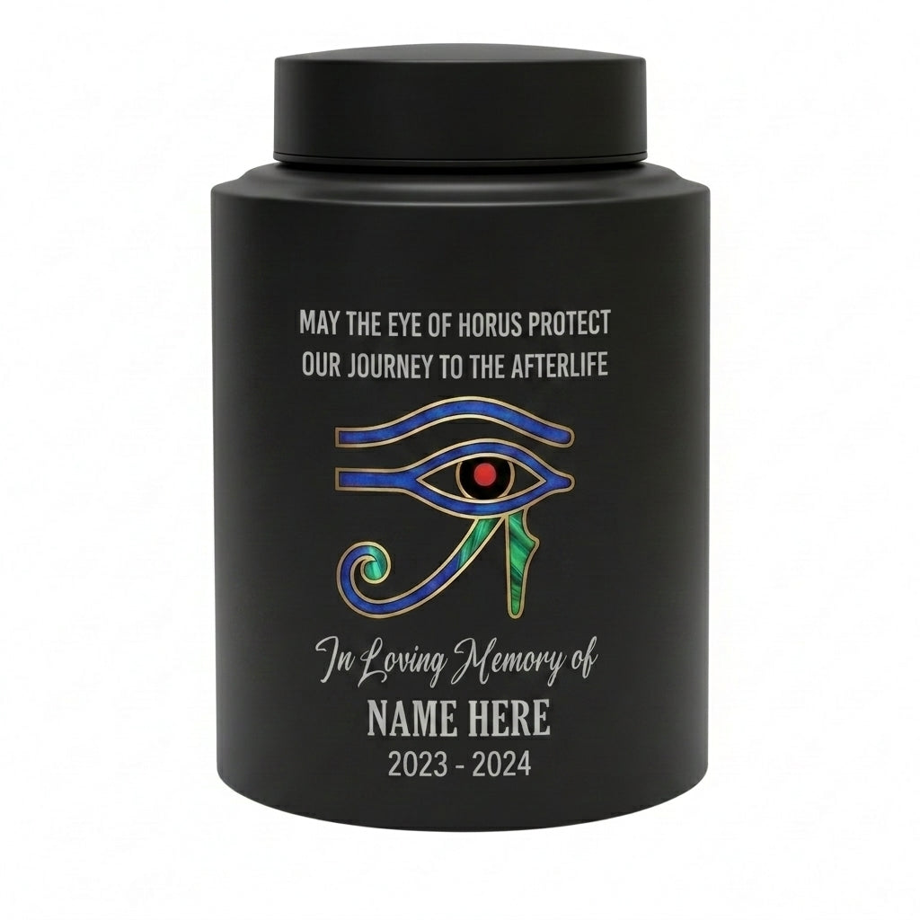 Personalized Eye of Horus Egyptian Hamsa Evil Eye Stainless Steel Cremation Container for Human Ashes Bereavement Tribute Jar Memorial Keepsake Urn, Memorial Gift, In Loving Memory - Image 11