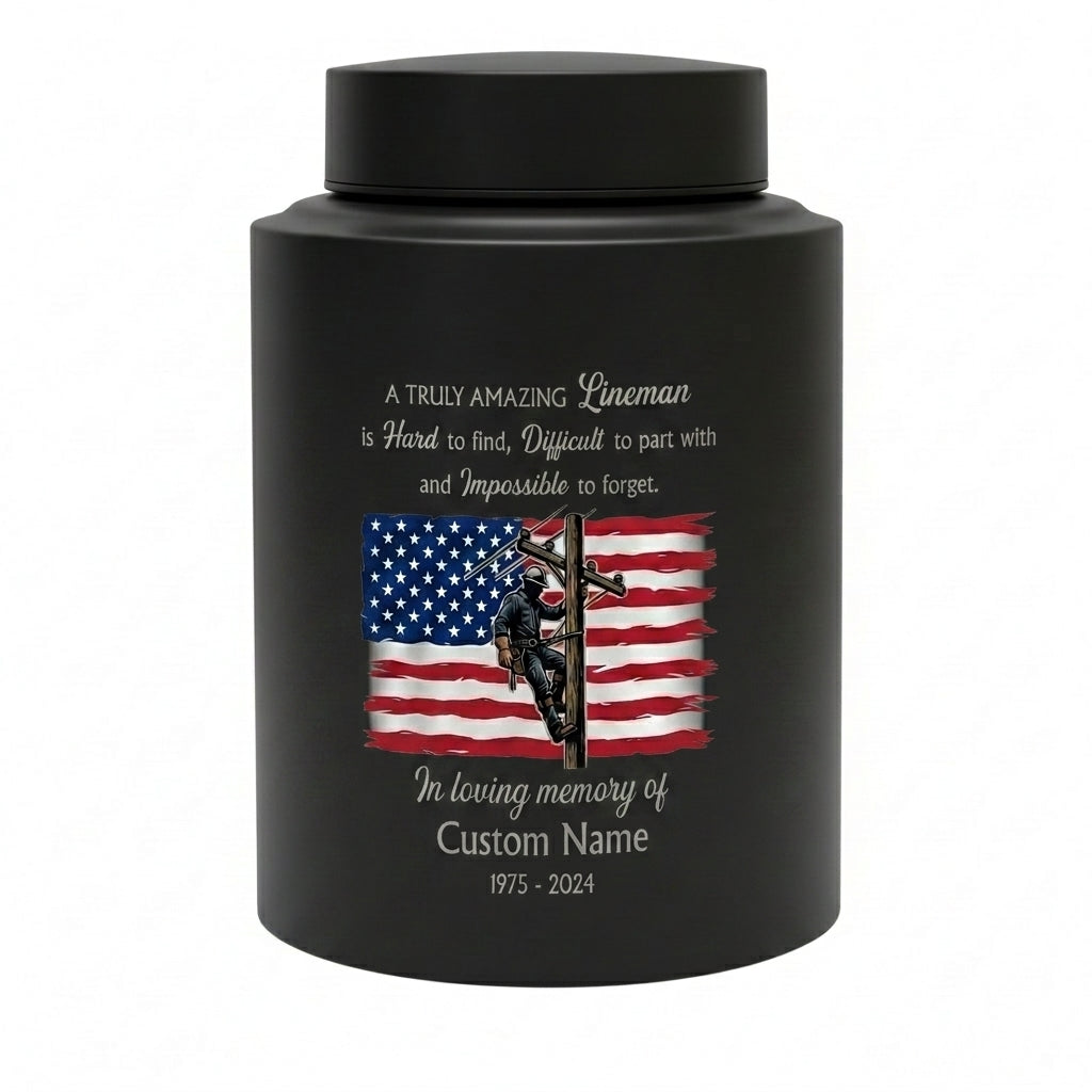 Personalized Lineman Electrician Stainless Steel Urn for Human Ashes Dad Husband Powerline Worker Tribute Custom Name Date UV Print Memorial Keepsake Urn, Memorial Gift, In Loving Memory - Image 11