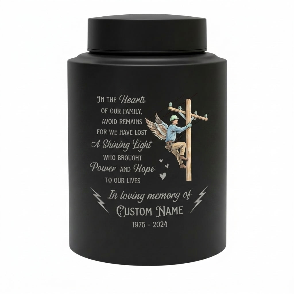 Personalized Lineman Electrician Stainless Steel Funeral Tribute For Dad Husband Colleague Human Ashes Decorative Container Silver Black Gold Memorial Keepsake Urn, Memorial Gift, In Loving Memory - Image 11