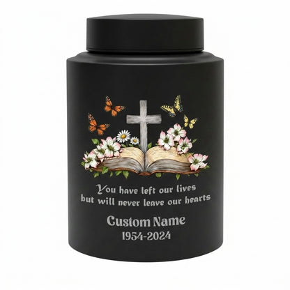 Personalized Christian Cross Bible Floral Urn, Custom Name Date Stainless Steel Adult Ash Container, Bereavement Sympathy Funeral Memorial Keepsake Urn, Memorial Gift, In Loving Memory - Image 11