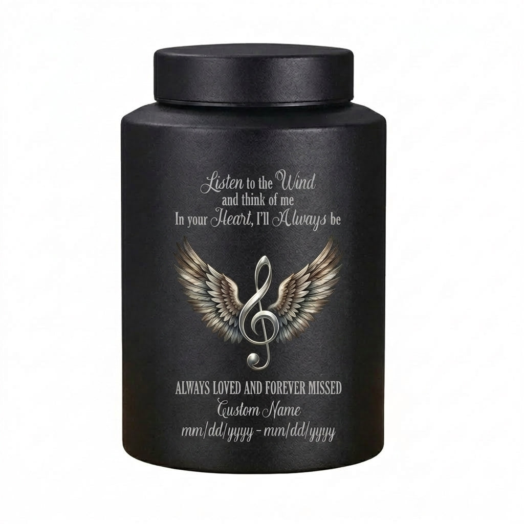 Personalized Music Note Angel Wings Treble Clef Vessel For Music Lovers Loved One Funeral Ashes Container Silver Black Gold Red Small Large Memorial Keepsake Urn, Memorial Gift, In Loving Memory - Image 11
