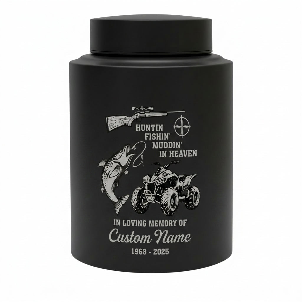 Personalized Bass Fishing Huntin Fishin Muddin In Heaven Stainless Steel Urn for Dad Grandpa Fisherman Hunter Outdoorsman Ashes Large Memorial Keepsake Urn, Memorial Gift, In Loving Memory - Image 11