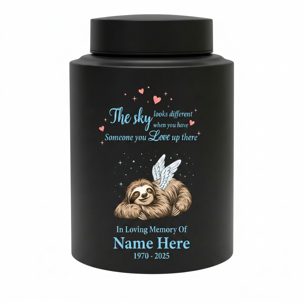 Personalized Sloth Cremation Urn UV Printed Stainless Steel Ash Holder The Sky Looks Different Quote For Animal Lovers Adult Pet Ashes Memorial Keepsake Urn, Memorial Gift, In Loving Memory - Image 11
