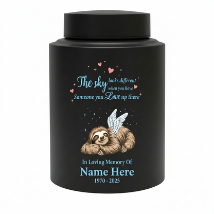 Personalized Sloth Cremation Urn UV Printed Stainless Steel Ash Holder The Sky Looks Different Quote For Animal Lovers Adult Pet Ashes Memorial Keepsake Urn, Memorial Gift, In Loving Memory - Image 11
