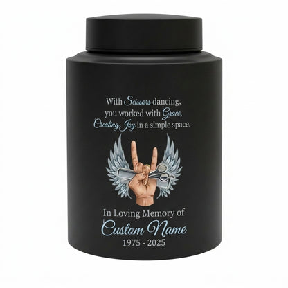 Personalized Master Barber Hair Stylist UV Printed Stainless Steel Cremation Urn for Ashes Custom Name Date Hairdresser Colleague Memorial Keepsake Urn, Memorial Gift, In Loving Memory - Image 11