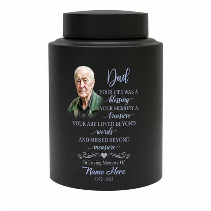 Personalized Dad Your Life Was A Blessing Custom Name Date UV Printed Stainless Steel Cremation Ash Container Loss Of Father Parent Bereavement Memorial Keepsake Urn, Memorial Gift, In Loving Memory - Image 11