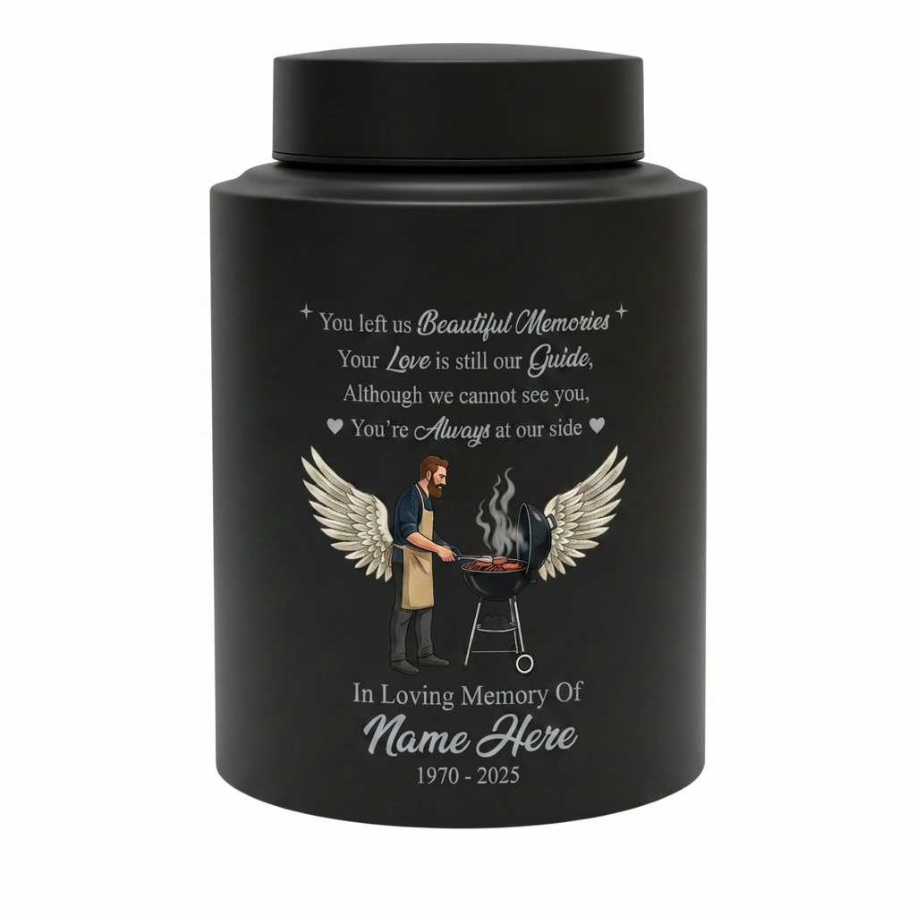 Personalized Grilling Dad BBQ Father UV Printed Stainless Steel Ash Holder Tribute for Husband Grandpa Silver Black Gold Red Small Large Memorial Keepsake Urn, Memorial Gift, In Loving Memory - Image 11